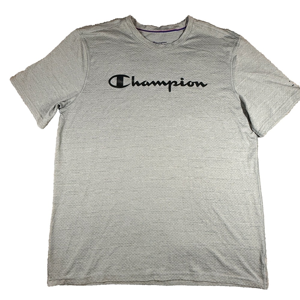 Champion T Shirt Mens Large Gray Script Logo Athletic Short Sleeve Tee